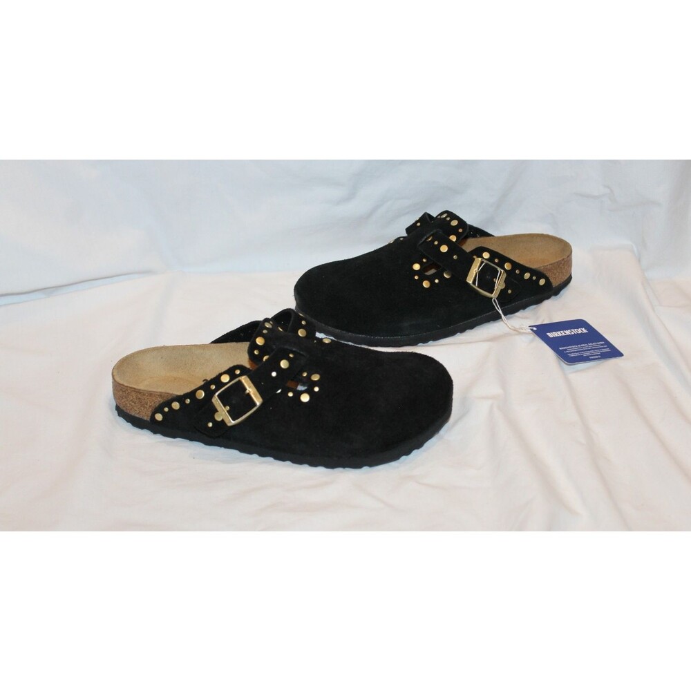 Birkenstock Women's Boston Rivet Border Suede Sandals Clogs Black EU 40 REG